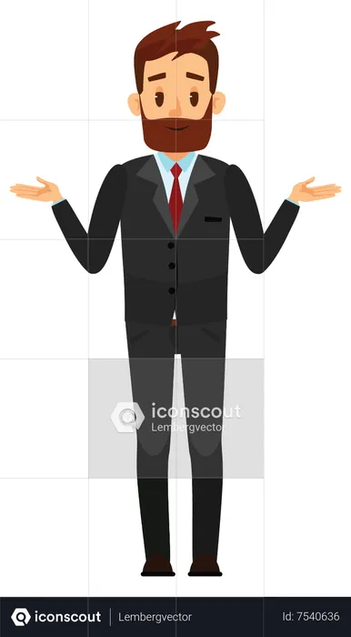 Businessman standing confidently with open hands  Illustration