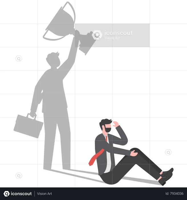 Businessman standing for her present profile take award with anxiety  Illustration