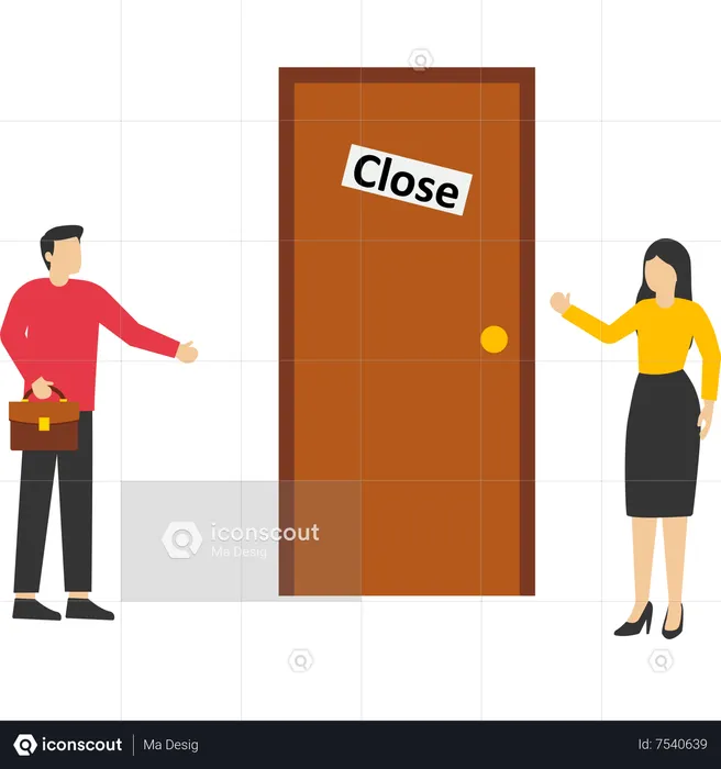 Businessman standing in front of closed door with Closed sign  Illustration