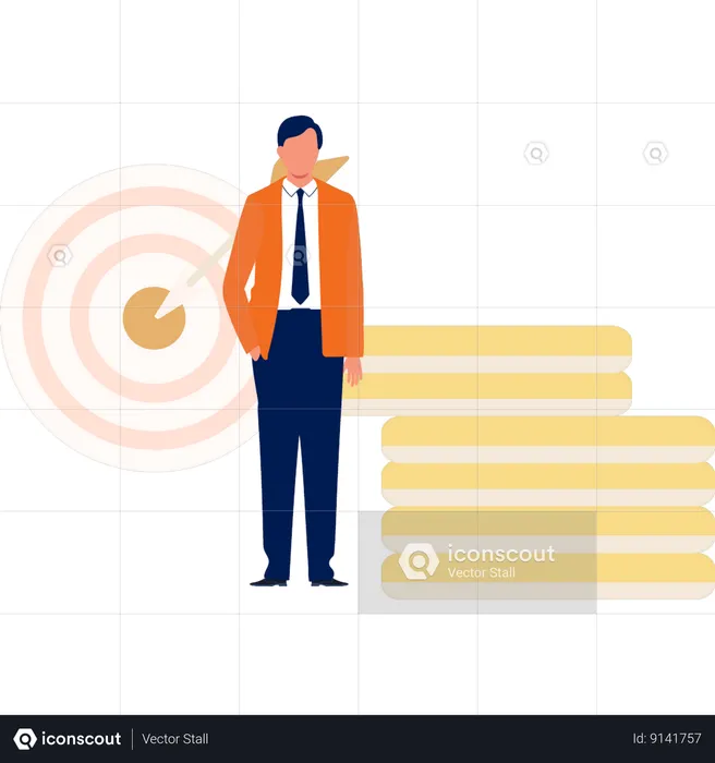 Businessman standing in front of dart  Illustration