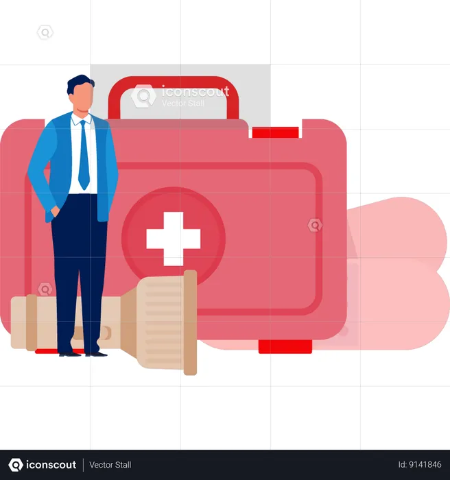 Businessman Standing In Front Of Emergency Box  Illustration
