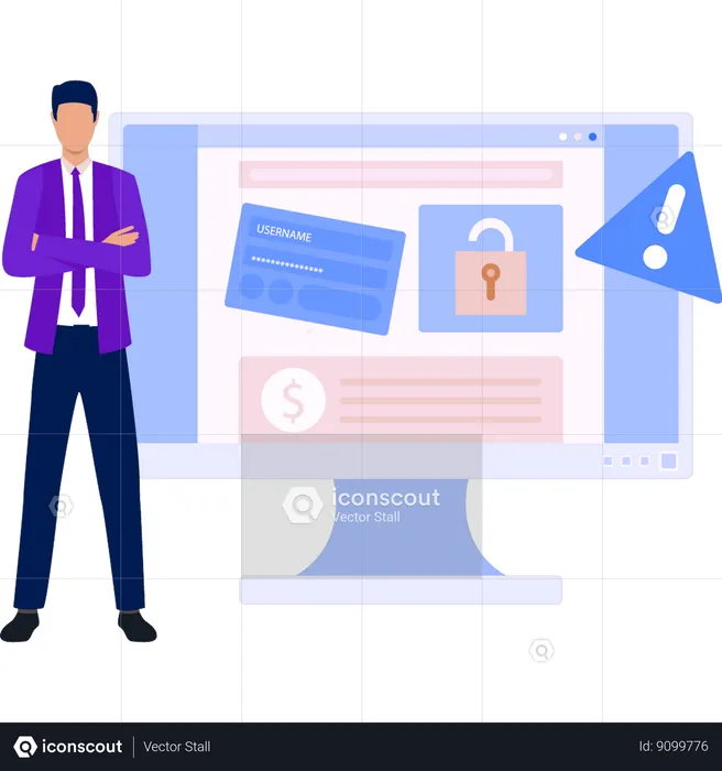 Businessman standing in front of monitor  Illustration