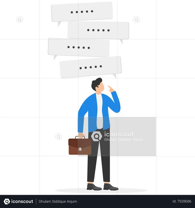 Businessman standing in road and thinking about dialog speech  Illustration