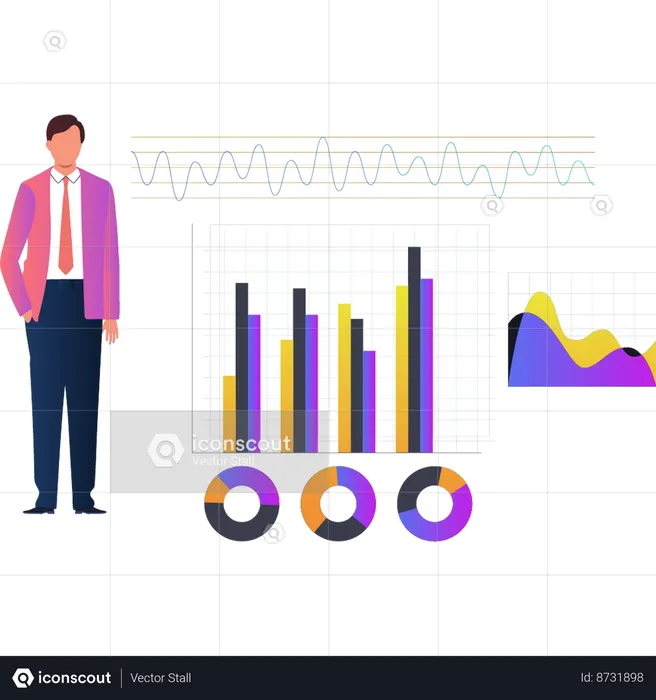 Businessman standing near bar graph  Illustration