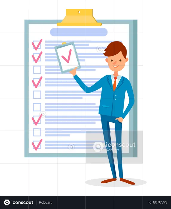 Businessman standing near checklist and planning  Illustration