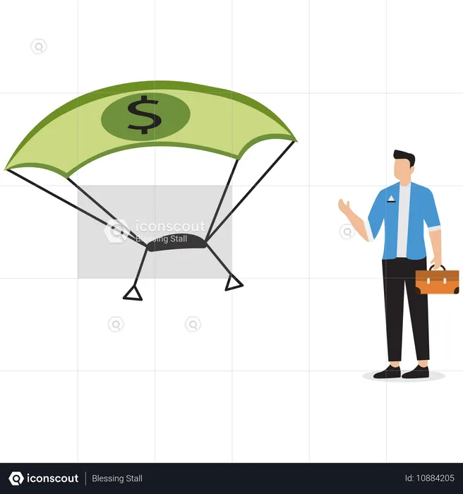 Businessman standing near dollar parachute  Illustration