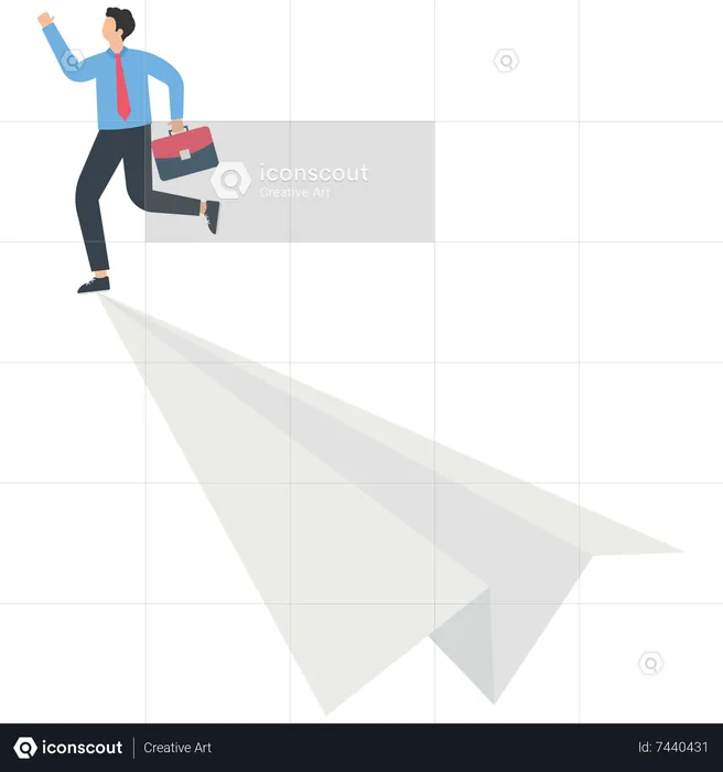 Businessman standing on a paper airplane flying to the sky  Illustration