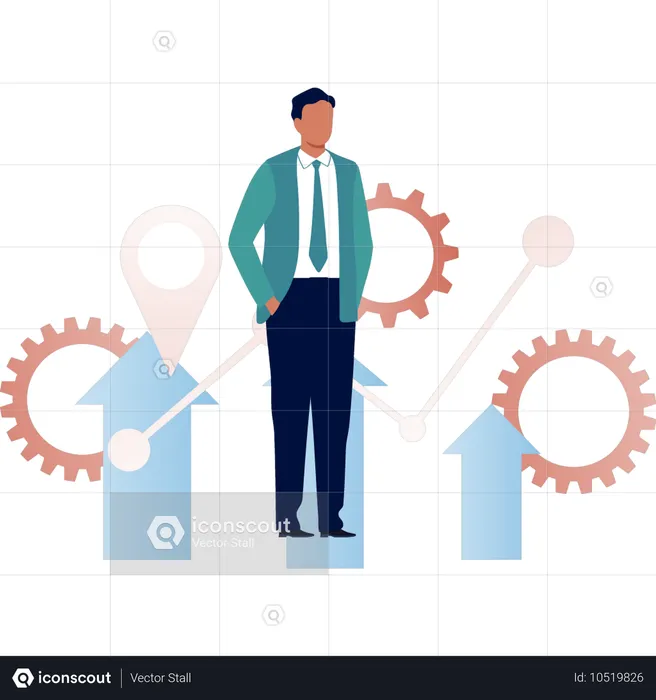 Businessman standing on analysis arrow  Illustration