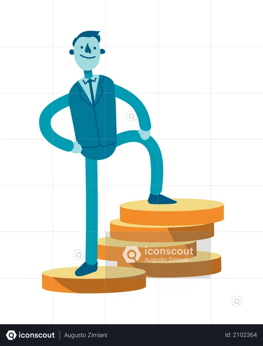 Businessman Standing on coins  Illustration