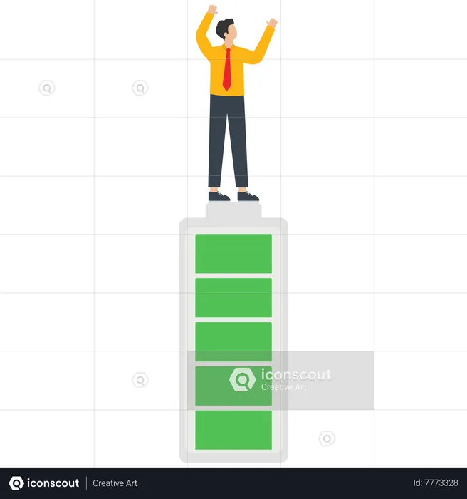 Businessman standing on full battery  Illustration