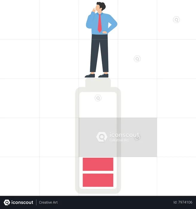 Businessman standing on low battery  Illustration