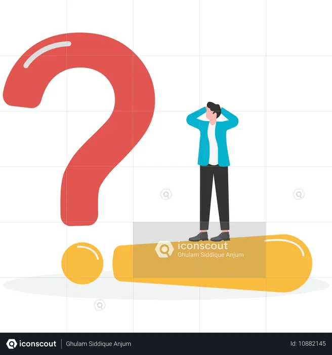Businessman standing on question mark  Illustration