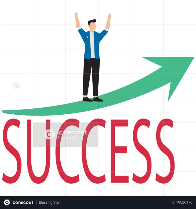 Businessman standing on success arrow  Illustration