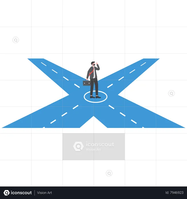Businessman standing on the crossroads for decision which way to the future  Illustration
