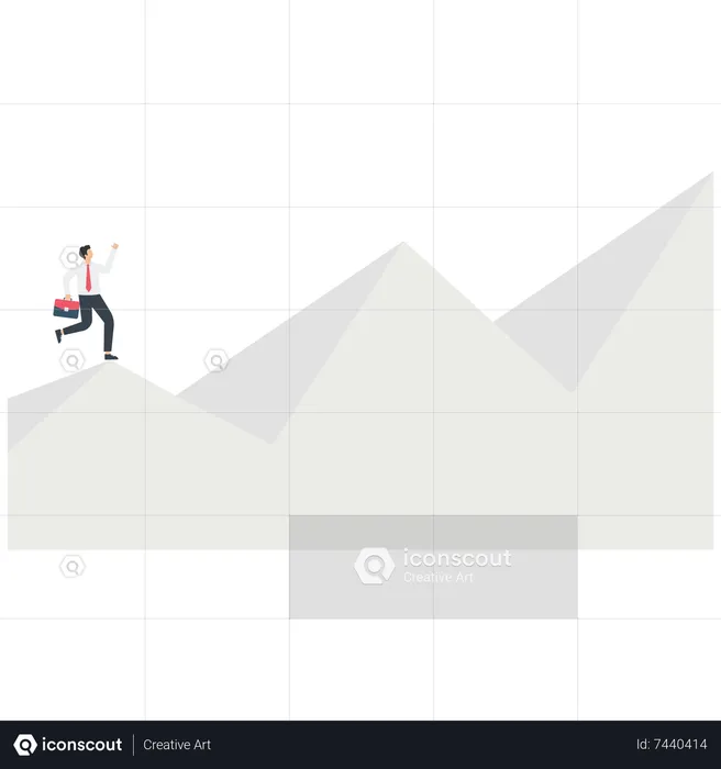 Businessman standing on the top of the mountain looking to the top of the mountain  Illustration