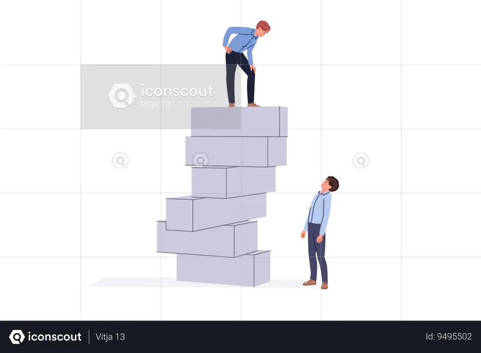 Businessman standing on top and looking down at colleague  Illustration
