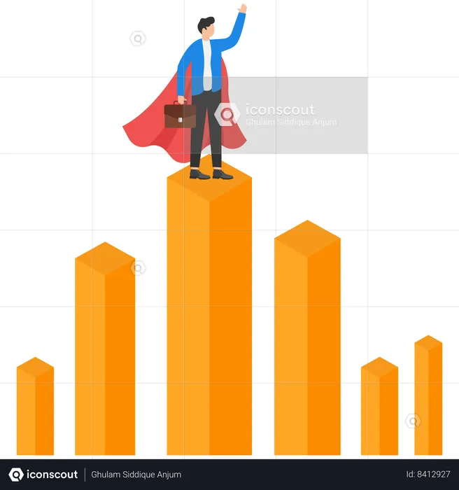 Businessman standing on top of the business chart  Illustration