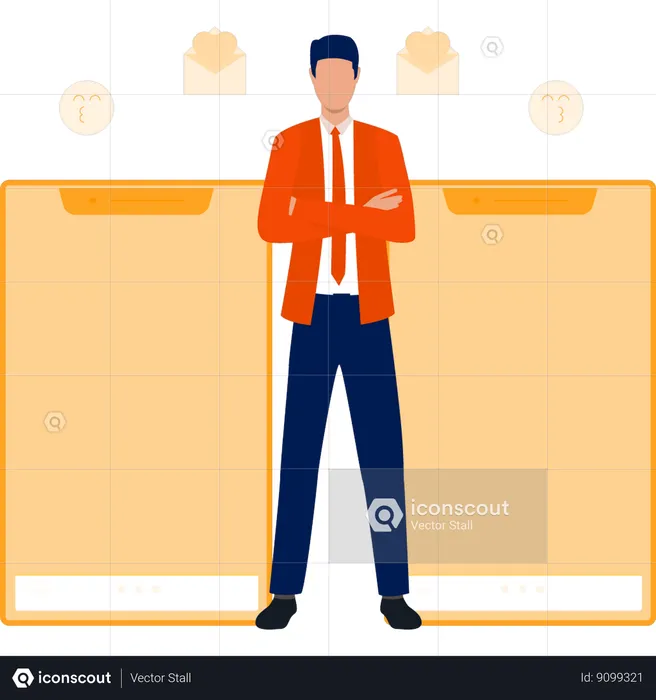 Businessman Standing While Data Transferring  Illustration