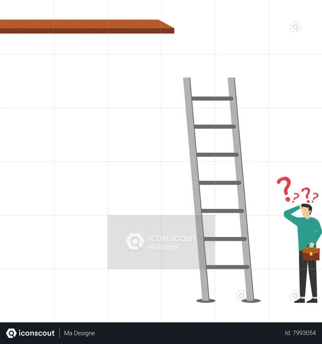 Businessman standing with a ladder too short  Illustration