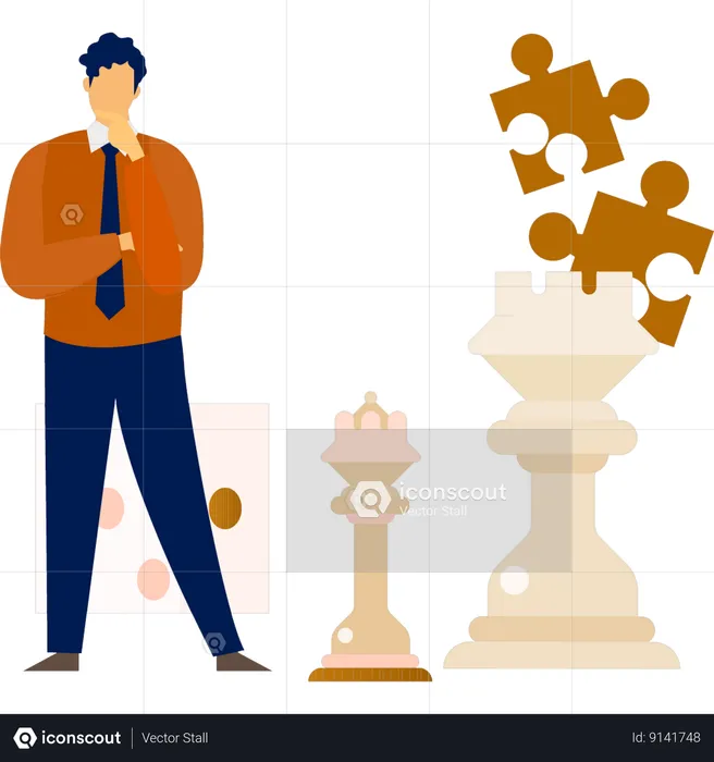 Businessman standing with chess piece  Illustration