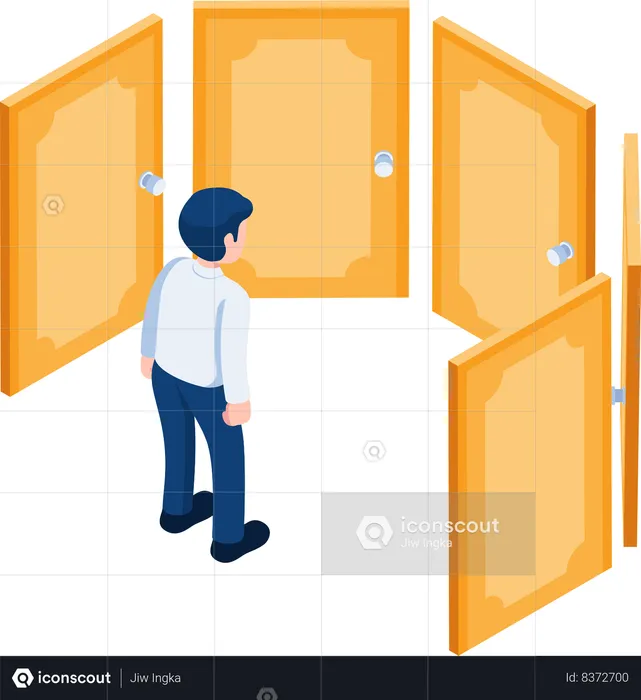 Businessman Standing with Doors of Opportunities  Illustration