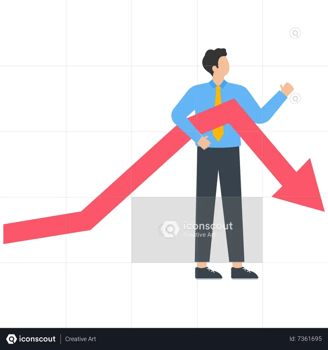 Businessman standing with falling arrow  Illustration
