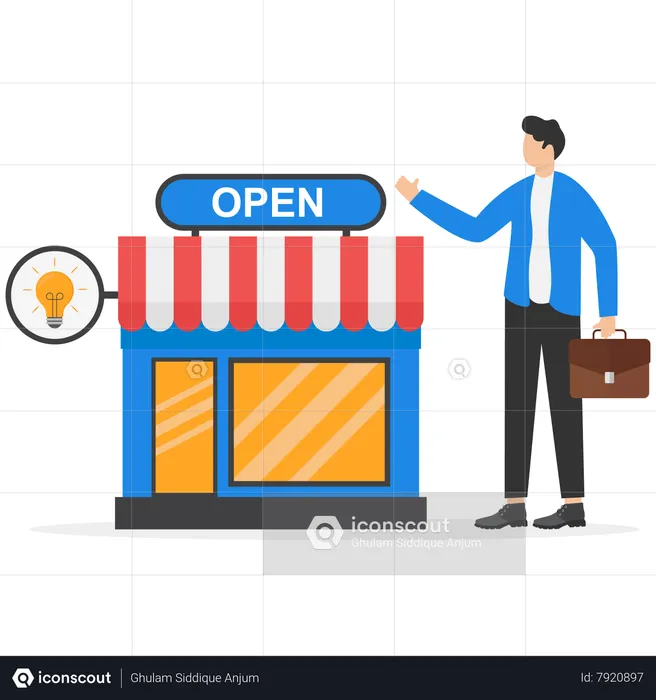 Businessman Standing With His New Opening Company  Illustration