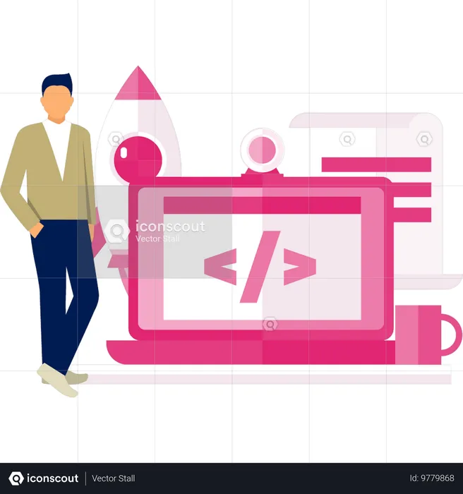 Businessman standing with Laptop  Illustration