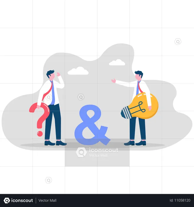 Businessman standing with Q AND A symbol  Illustration