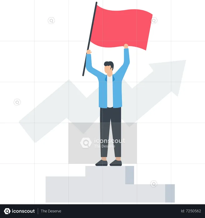 Businessman standing with red flag  Illustration