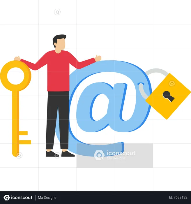 Businessman standing with strong padlock security on email symbol  Illustration