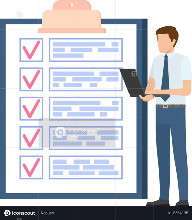 Businessman stands near checklist and planning  Illustration