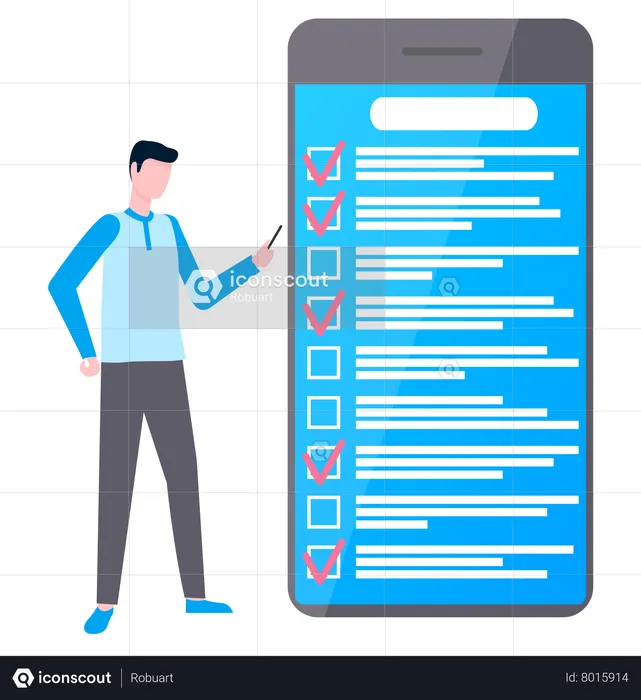 Businessman stands near checklist on smartphone  Illustration