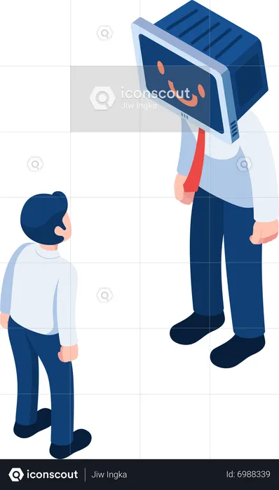 Businessman Staring Man with Monitor Head  Illustration