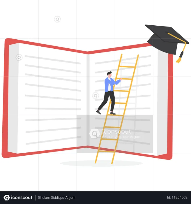 Businessman step up on ladder while getting education success  Illustration