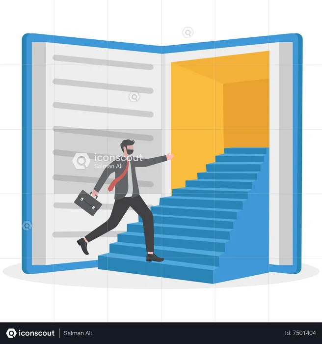 Businessman stepping into open book  Illustration