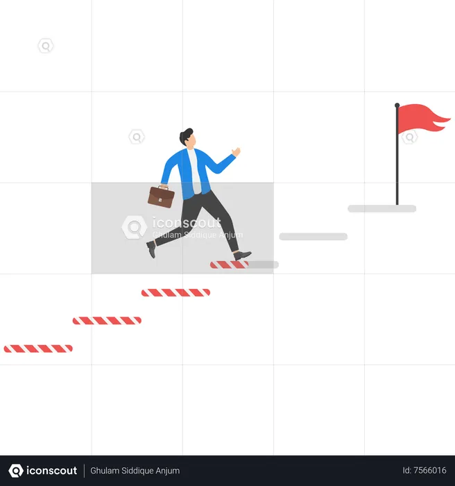 Businessman stepping up stair of progress bar to reach target  Illustration