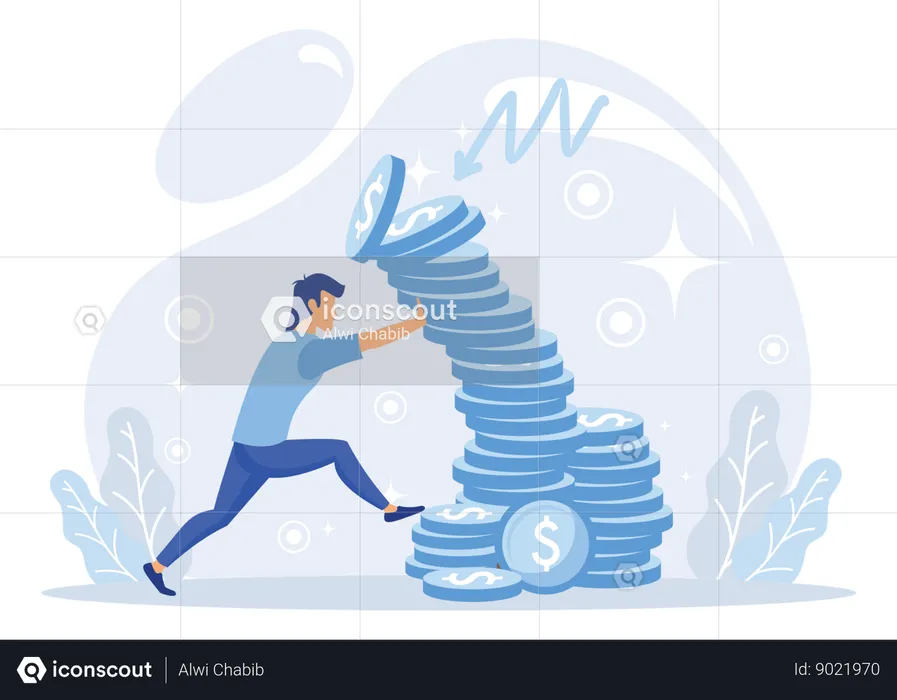 Businessman stopping financial crisis  Illustration