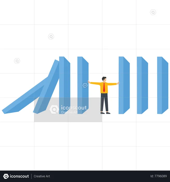 Businessman stops a domino effect  Illustration