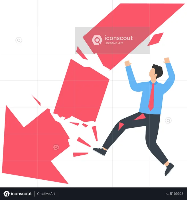 Businessman stops business from continuing collapse  Illustration