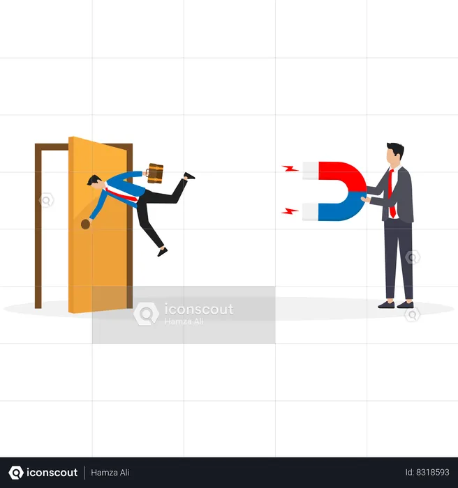 Businessman stops employees not to leave company  Illustration