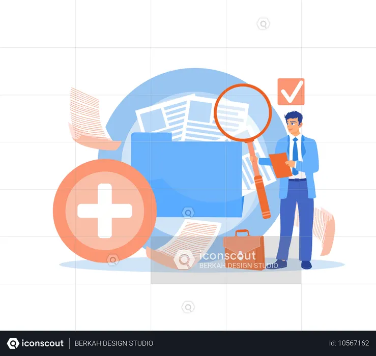 Businessman Storing Files On Digital Server and Add Files To Large Folders  Illustration