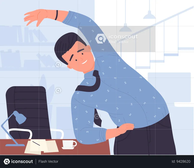 Businessman Stretching In Office  Illustration