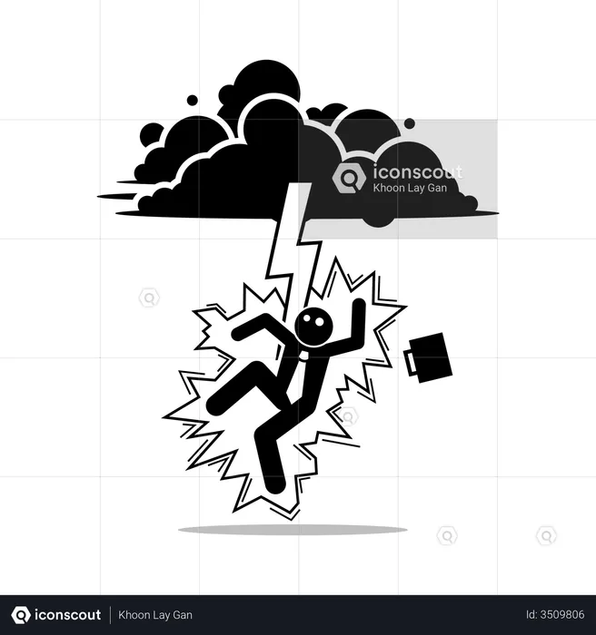 Businessman struck by lightning from the dark cloud  Illustration