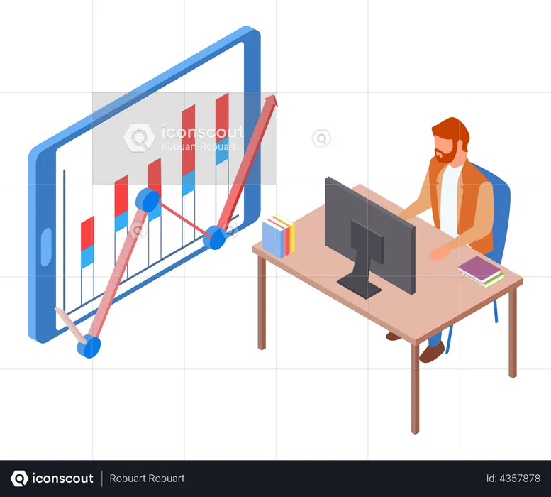 Businessman studies statistics  Illustration