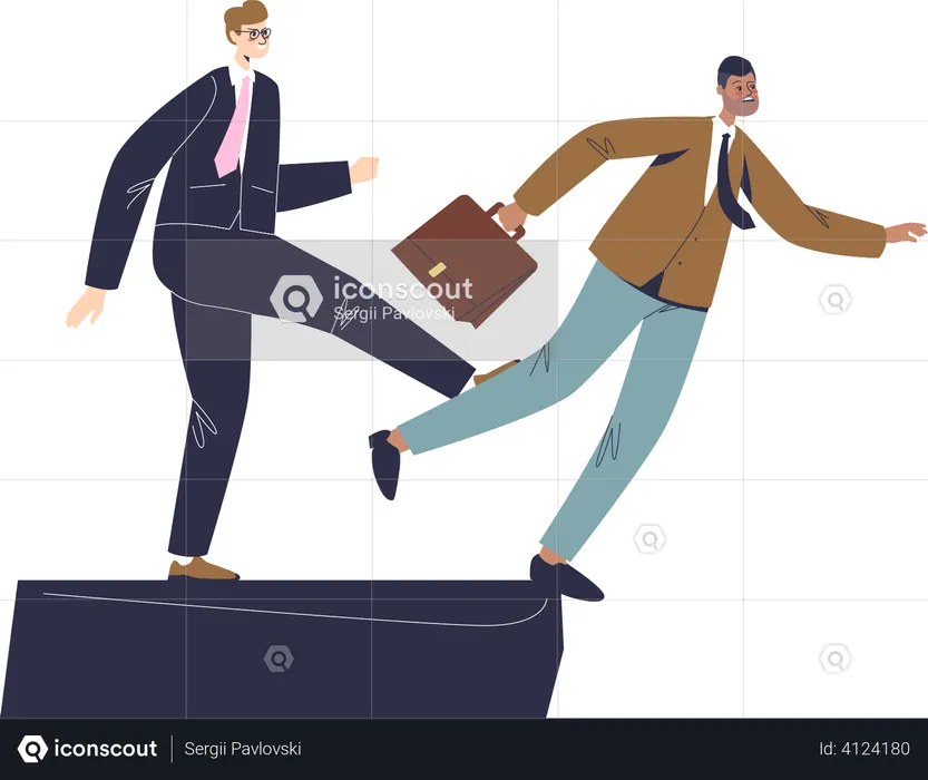 Businessman stumbling on partner foot  Illustration