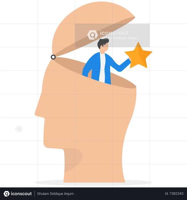 Businessman succeed finding valuable star inside his head  Illustration