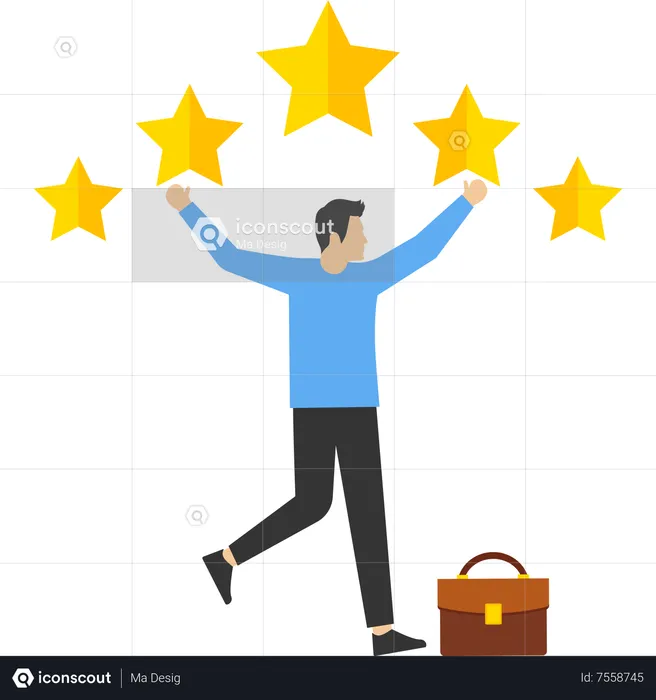 Businessman superhero bring big gold customer 5-star rating feedback  Illustration