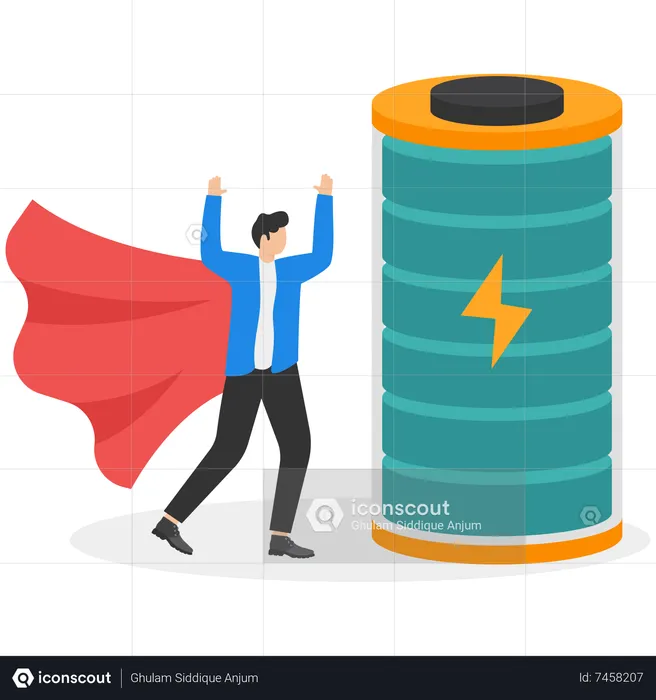 Businessman superhero carry full recharge battery  Illustration