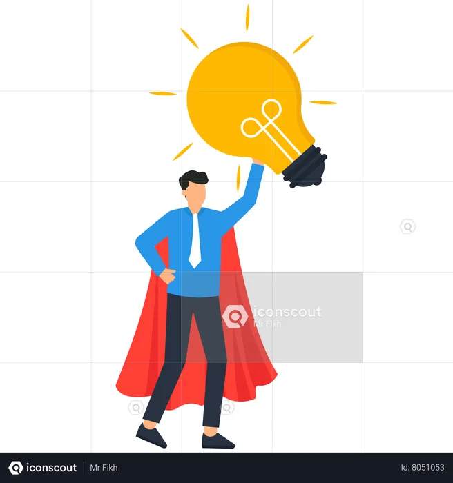 Businessman superhero holding creative idea  Illustration
